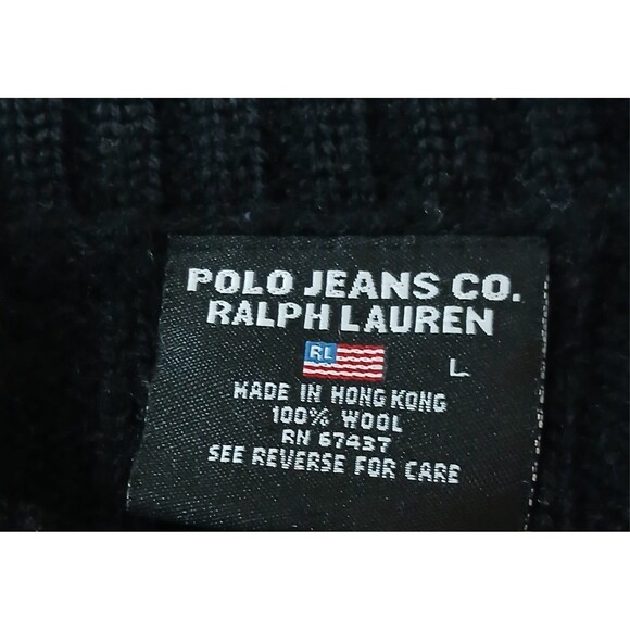Vintage Polo Jeans Co Ralph Lauren Black Stripe Pullover Wool Sweater Large Y2K - Picture 7 of 7